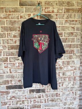 Majestic Black Texas Rangers Shield Tee with Red Accent
